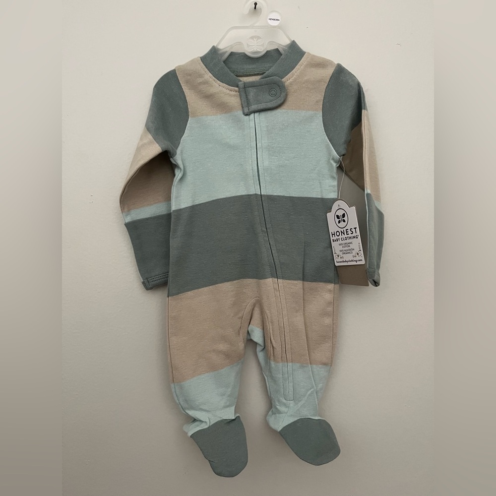 The Honest Company Kids Sleeper Pajamas - Blue and Tan Stripes